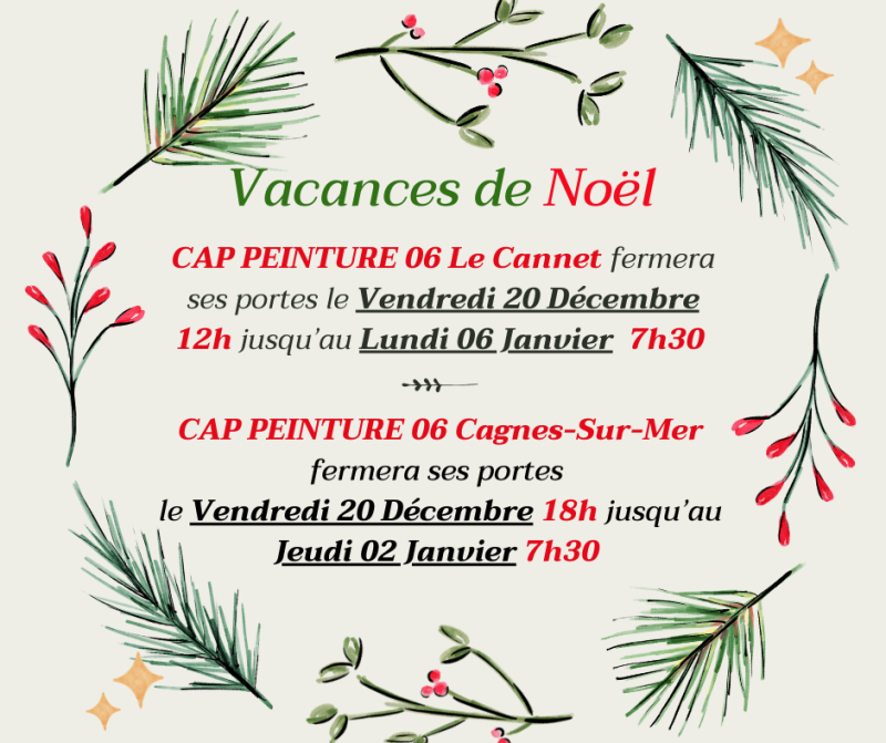 VACANCES DE NOËL - CAP PEINTURE 06 VOUS SOUHAITE DE BONNES FETES DE FIN D'ANNÉE